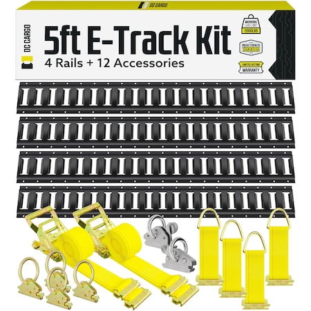 Dc Cargo 5' Black E-Track Kit - 4 Rails + Tie-down Accessories 5HETP4KIT4